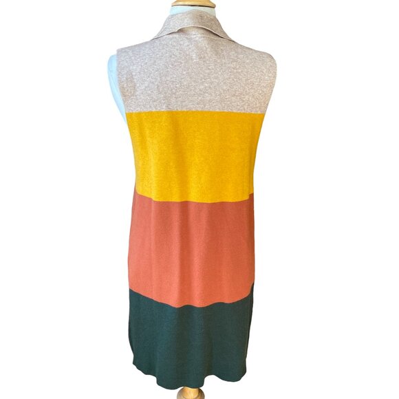 THML Color Block Longline Knit Open Cardigan Sleeveless Western Ranch Fall-L - Picture 8 of 14